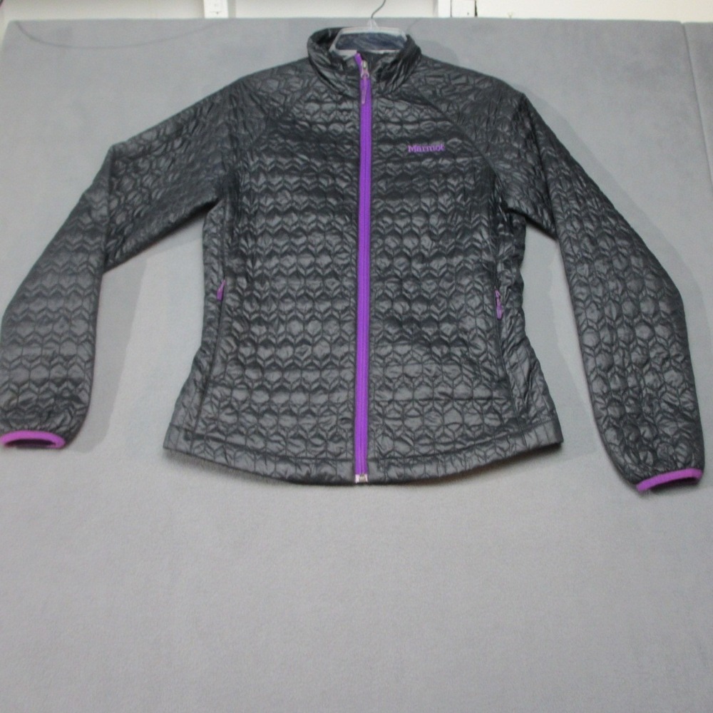 Marmot Jacket Womens Small Black Purple Mock Neck Outdoor Quilted Full Zip